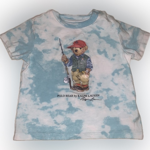 Ralph Lauren Polo Bear Fisherman Teal Aqua Blue Short Sleeve Tie-Dye Tee 12m - Picture 1 of 7